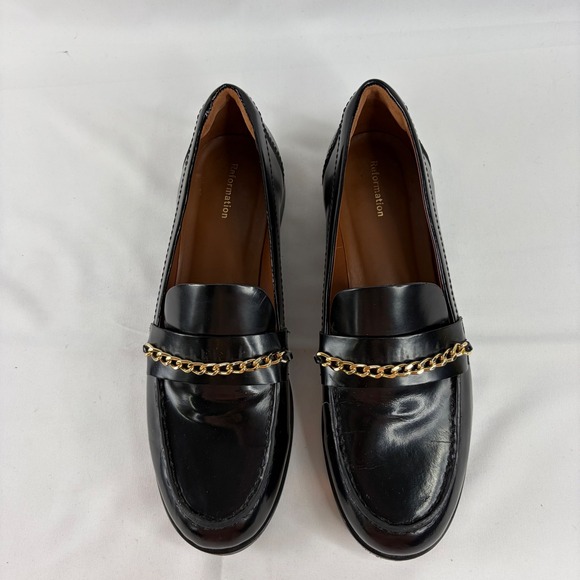 Reformation Women Black Chain Loafers Classic Leather Gold Hardware 8.5 Preppy - Picture 2 of 10